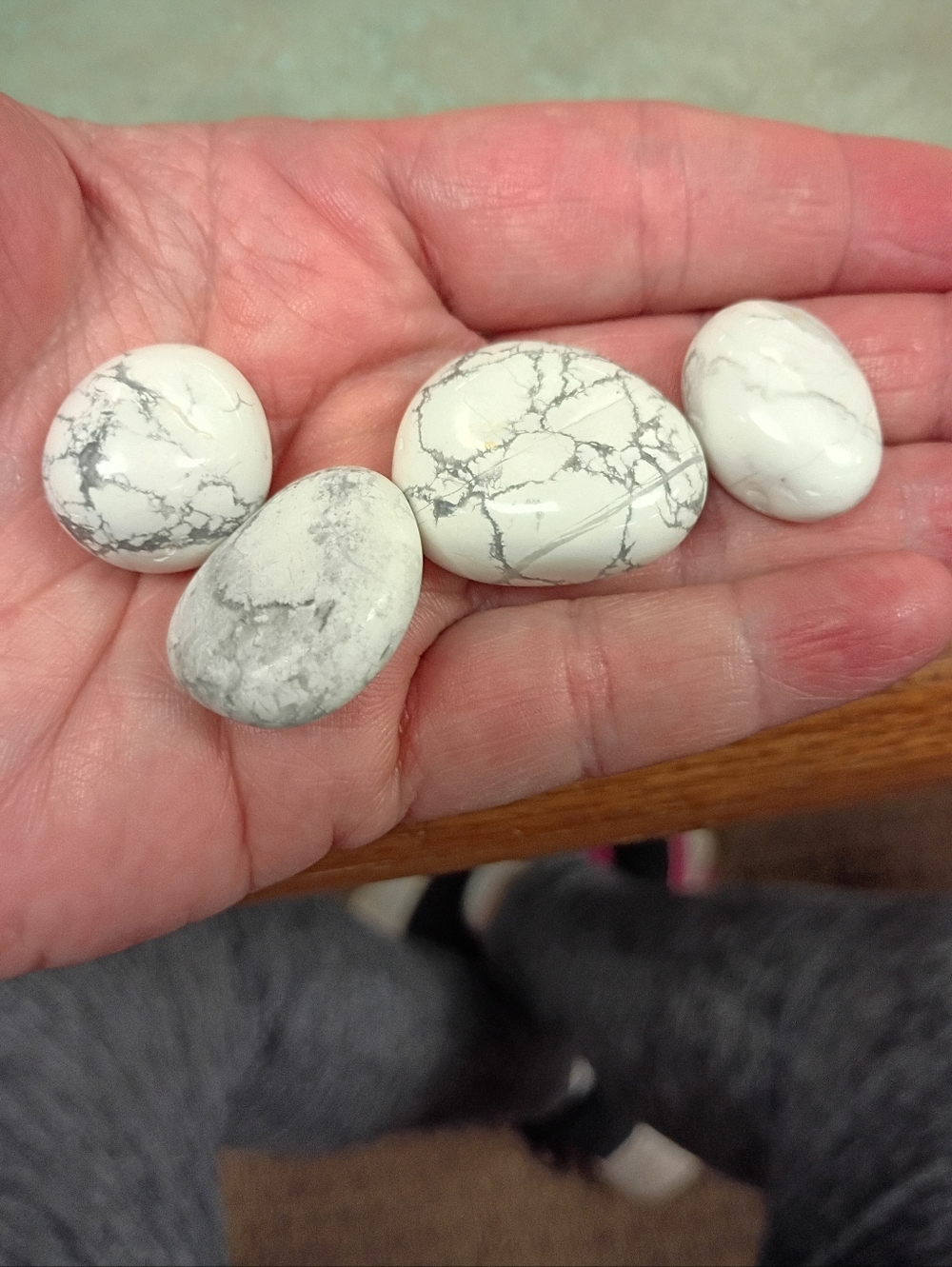 4 Polished White Howlite Palm Stone - Smooth Tumbled Gemstone
